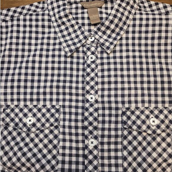 Bit & Bridle Gingham Button-Up Shirt Women’s L Blue White Cotton EUC - Picture 3 of 8